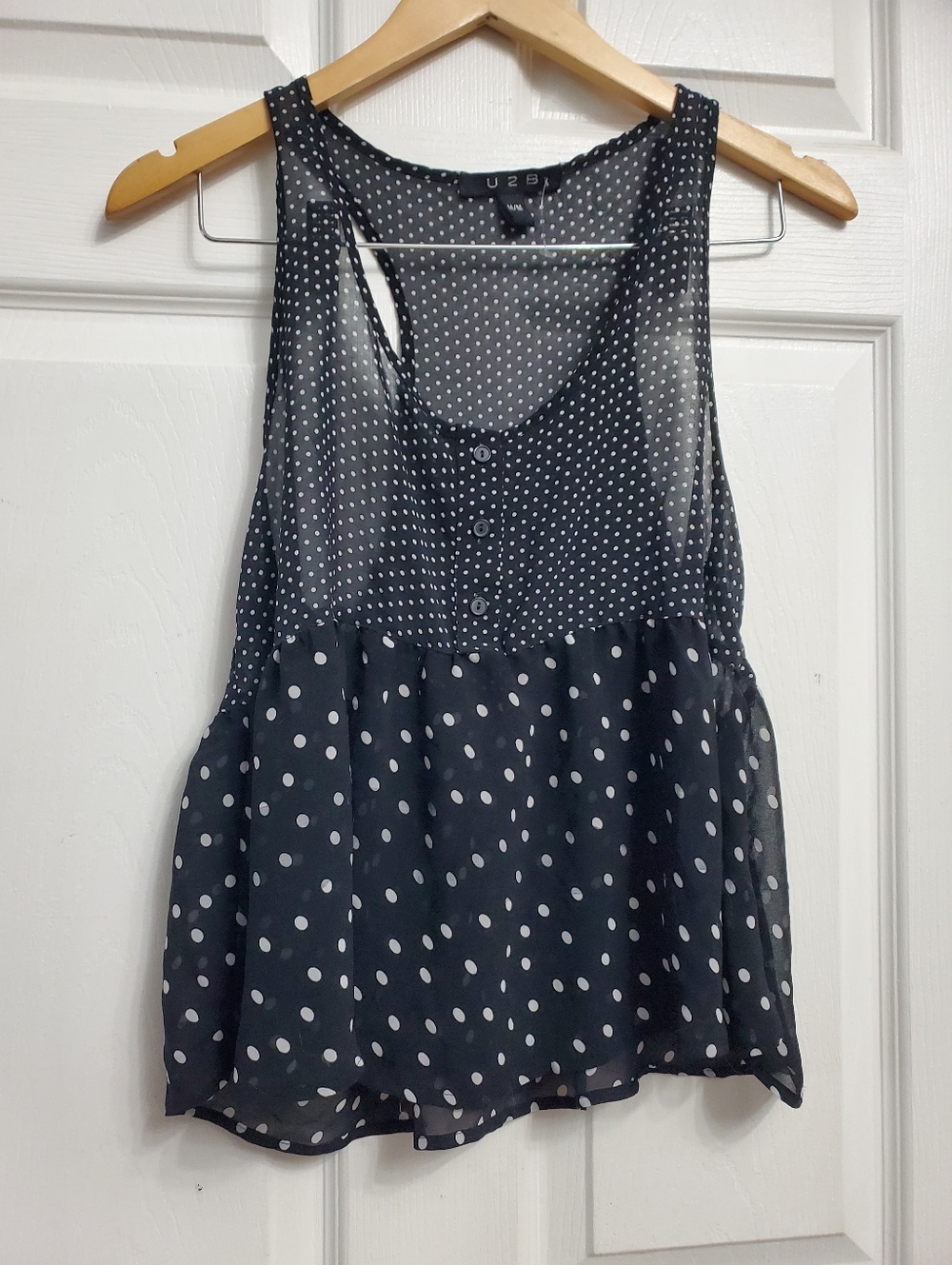 LOT OF 2 - U2B Black And Blue Polkadotted Sheer Button Tanks - SIZE M